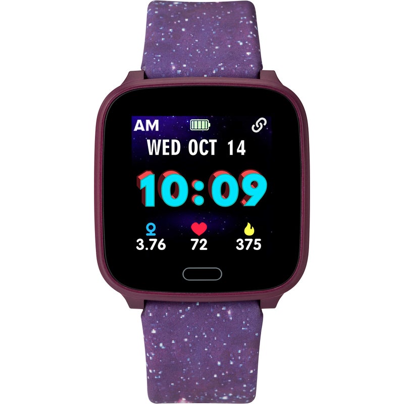 TIMEX iConnect by Timex Kids Active Smartwatch with Heart Rate, Notifications & Activity Tracking 37mm â€“ Purple with Purple Galaxy Resin Strap - Image 1